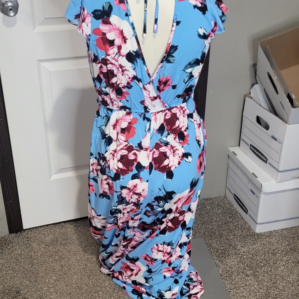 Floral Blue Wrap Dress - Picture 8 of 11
